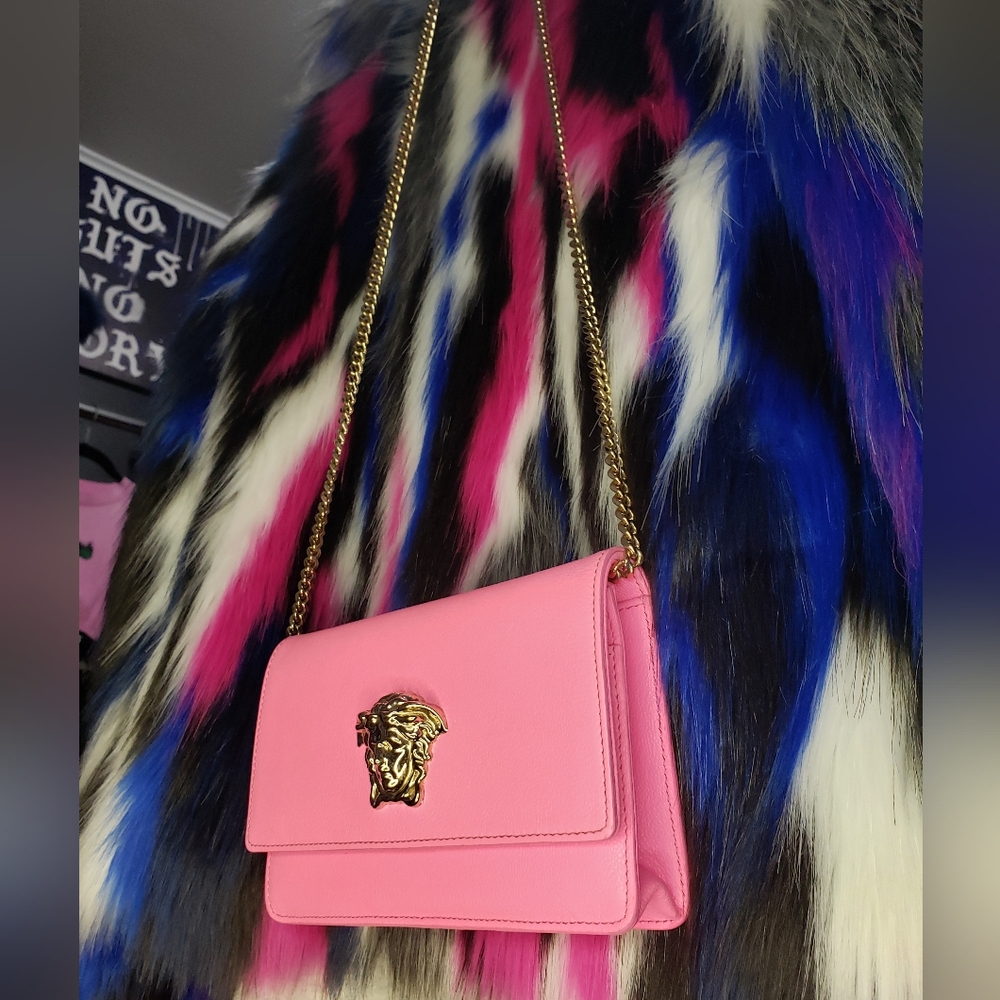 Versace Grained Calfskin Palazzo Chain Bag Crossbody  Shoulder  Pink Barbie - Picture 6 of 17